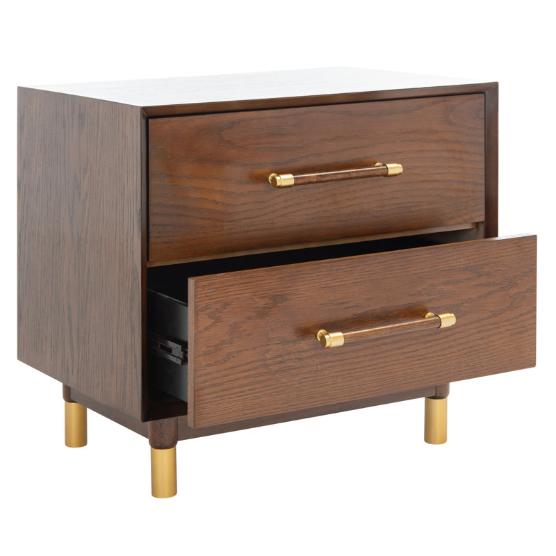Elegant Gleavy 23'' W Nightstand – Modern Walnut Wood with Brass Accents and Stylish Bedroom Storage, Walnut