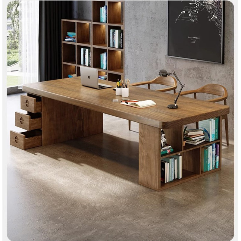 Ensemble de bureau et bibliothèque de salon scandinave, H 29,53 po x l 86,61 po x P 35,43 po