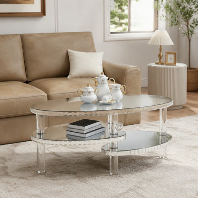 Table basse ovale, table d'appoint en verre de 100 cm, table à thé moderne pour salon