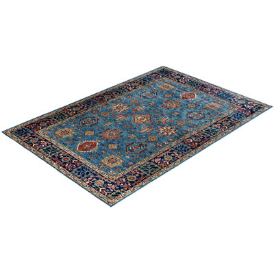 Tapis unique noué à la main Serapi - bleu clair, 6 pi 2 po x 8 pi 11 po Serapi