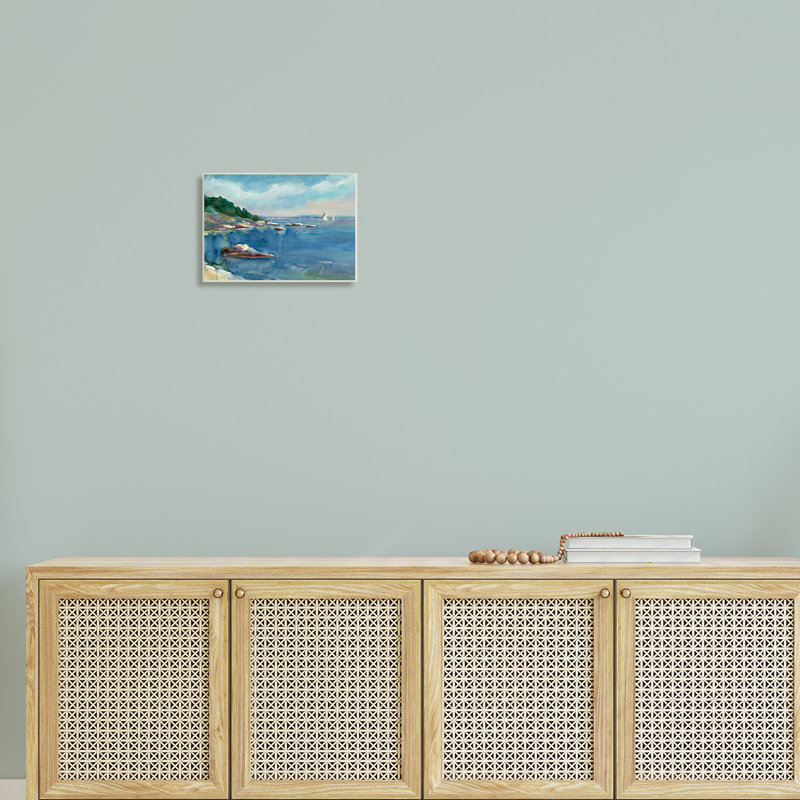Rocky Beach Cliffs Watercolor Print on MDF Wood