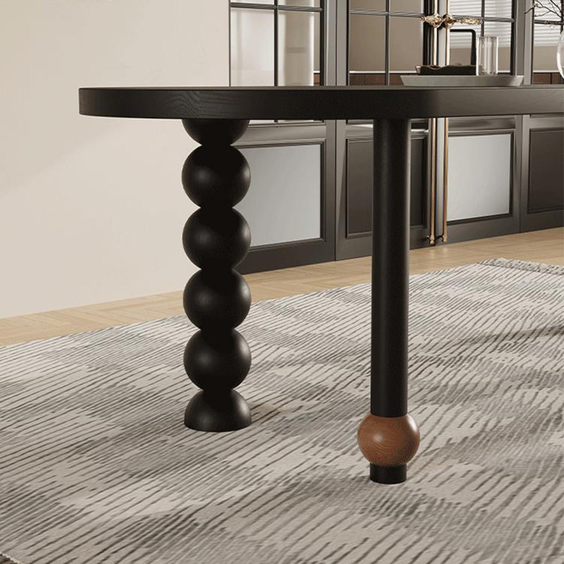 Black unique solid wood ash dining table set, 29.53"H x 70.87"L x 31.5"W