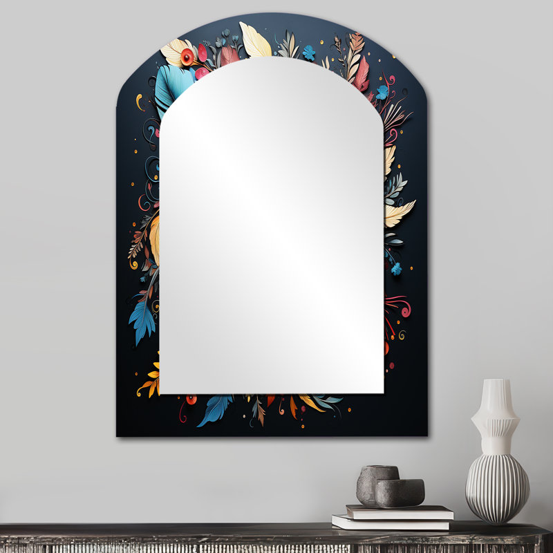 Arrangements floraux élégants dorés - Miroir mural arqué moderne doré, 34 po x 25 po