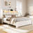 Queen Size Bed with 2 Storage Drawers & Upholstered Headboard, Platform Bed Frame with Led Lights & Charging Station, White-886229514-886229518