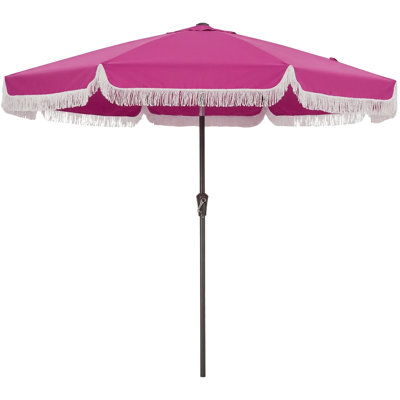 Parasol de terrasse à franges Rose 10 pi, bouton poussoir à levier à angle lisse, poteau en acier robuste à 8 nervures en fibre de verre, abat-jour de fête pour la piscine de plage