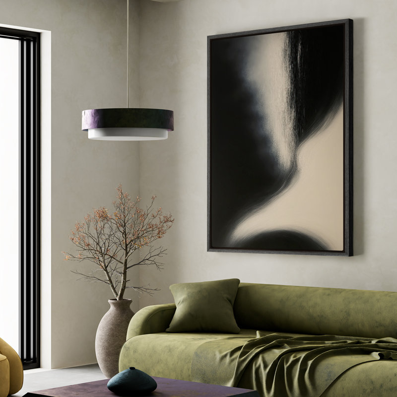 Art mural encadré, impression de courbes abstraites noires pour chambre à coucher , Black, H 24 po x l 16 po