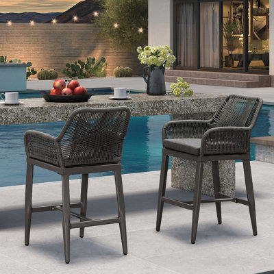 Lark Manorâ„¢ Modern Bar Stools Set Of 2, Aluminum Bar Stool With High Fensity Cushion For Indoor And Outdoor, Kitchen Island by Lark Manor
