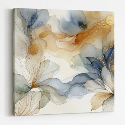 " Golden Serenity Abstract Floral "