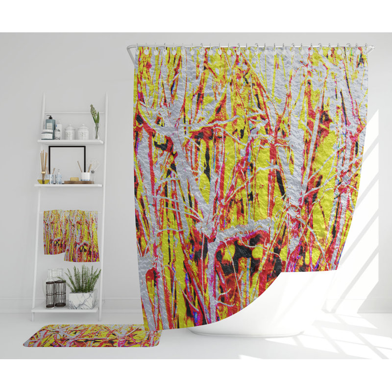 Navkirat Polyester Shower Curtain Set, Red