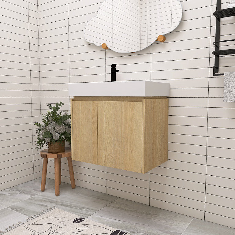 Meuble-lavabo simple 24 po avec plateau en résine Kaymie, Beige