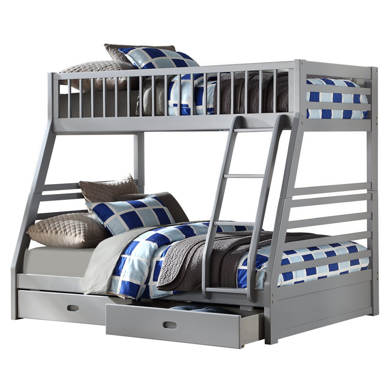 Roseanne Transitional Twin over Full Bunk Bed with Storage Drawers in Gray