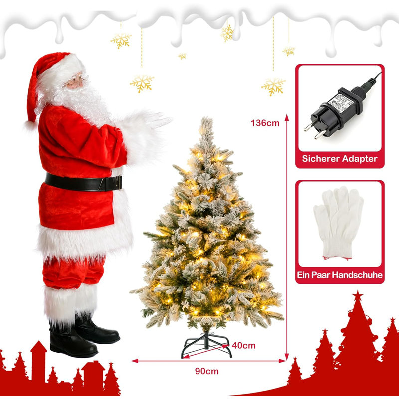 Lighted Artificial Pine Christmas Tree, 136cm H