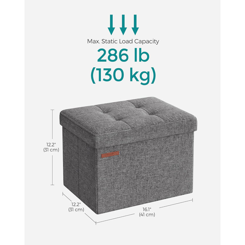 Taiesha 41cm Wide Square Solid Colour Footstool Ottoman with Storage, Grey