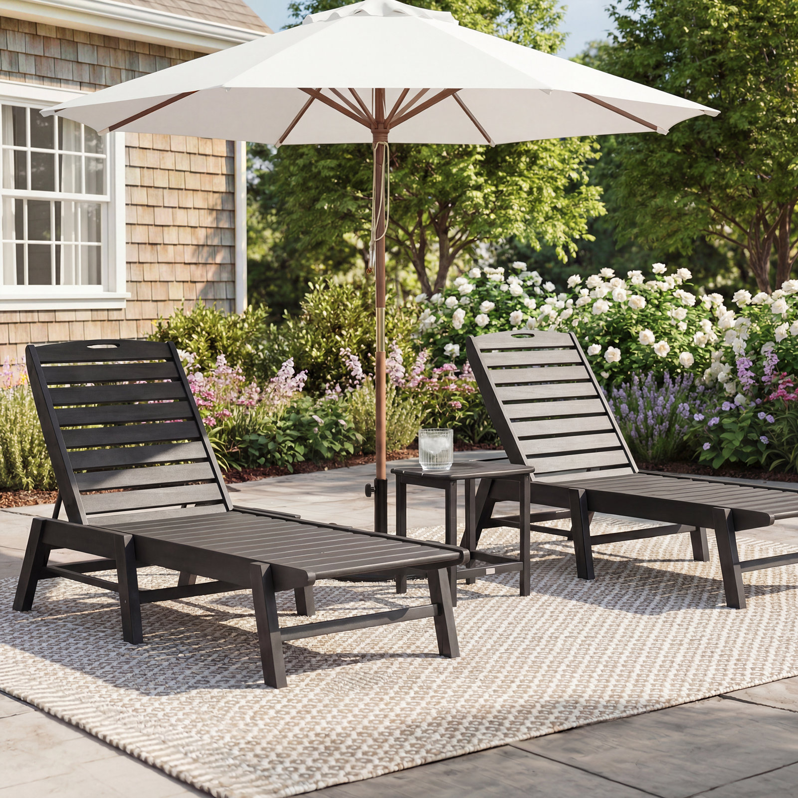 POLYWOOD® Nautical 24" Patio Chaise Lounge Set, Black