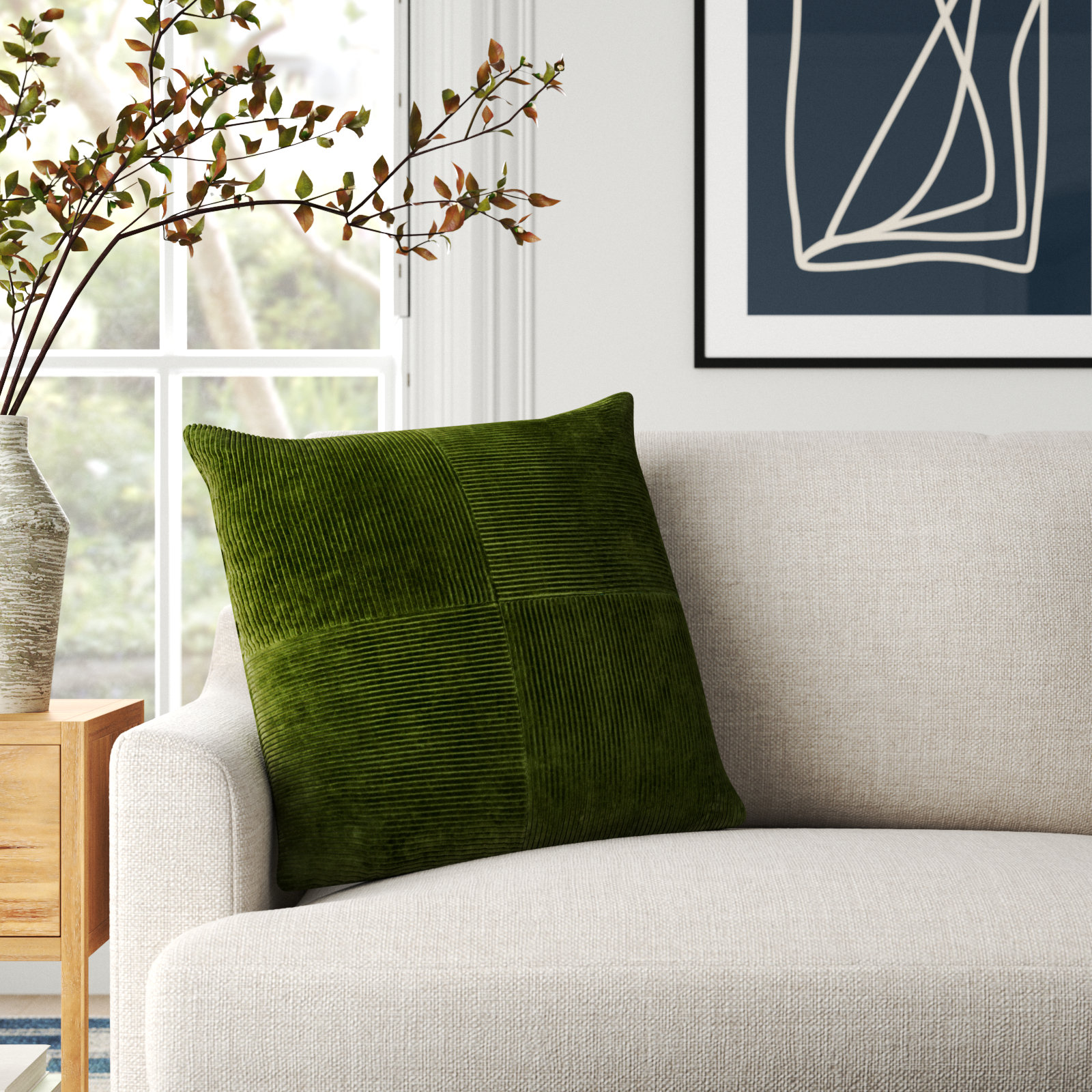 Selma Cotton Pillow Cover, 18" x 18", Olive