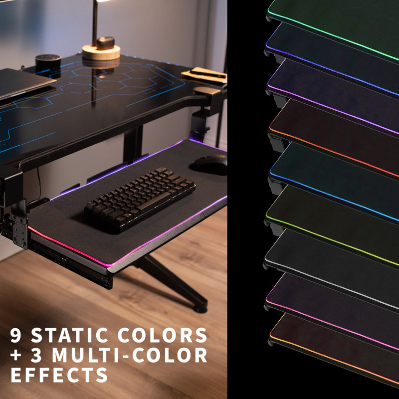 Black Adjustable Clamp-On Under Desk Keyboard Tray with RGB Pad