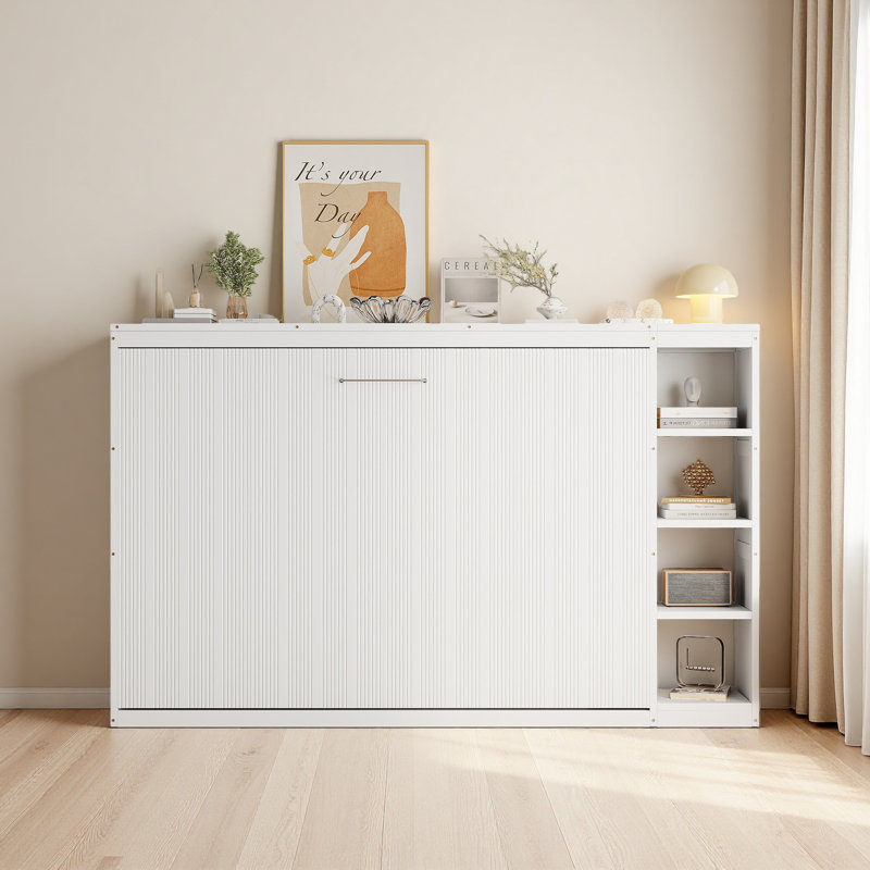 Lit escamotable avec bibliothèque Murphy, Lit double, Blanc