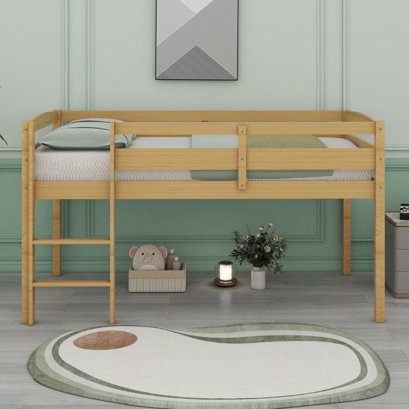 Lit mezzanine bas en bois avec échelle, Noyer