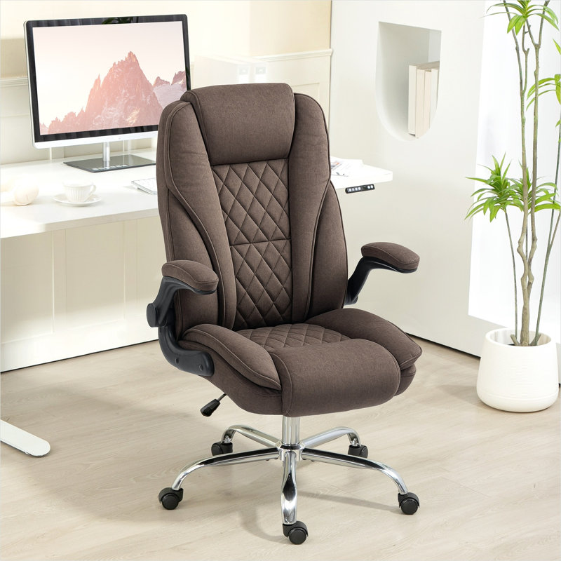 Bureau en velours brun (100 en polyester) avec revêtement en velours, conception réglable et siège pivotant, 10,9 po