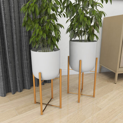 2 - Piece Metal Dome Indoor Outdoor Planter with Removable Stand Set