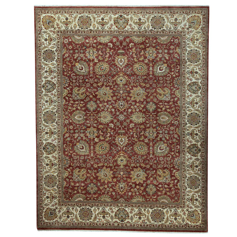Tapis brun / rouge en laine noué à la main de conception unique 9 pi x 11 pi 8 po