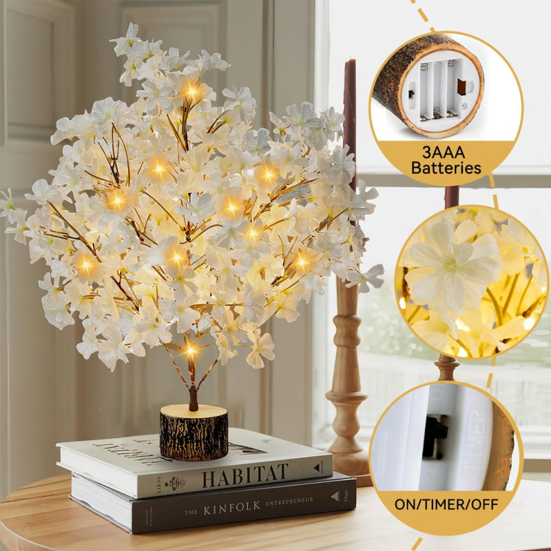 Blossom Tree With 49 Leds, Prelit Little Fake Tree Indoor With Timer
