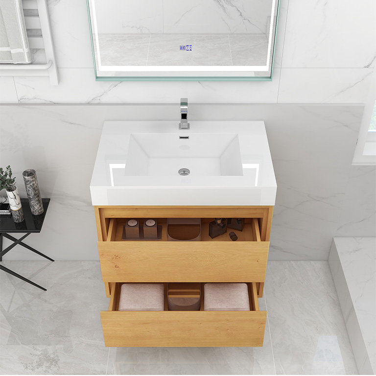 Ensemble de meuble-lavabo simple mural 24 po Azden, Chêne clair