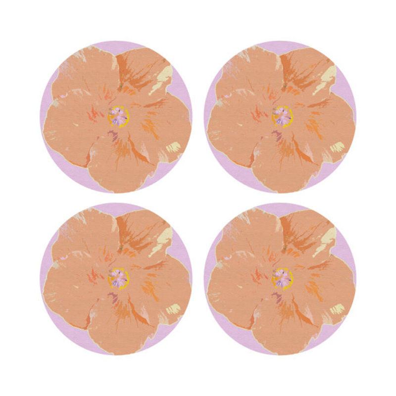 Hibiscus Vegan Leather Round Pebble Placemat, Lilac