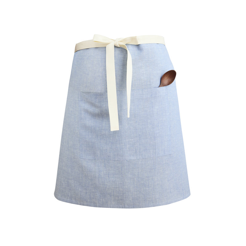 100% Pure Linen Bistro Apron, Stem Green / Ivory