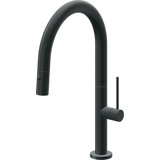 Poetto Pull Down Kitchen Faucet With Button Sprayer Low Arc Spout