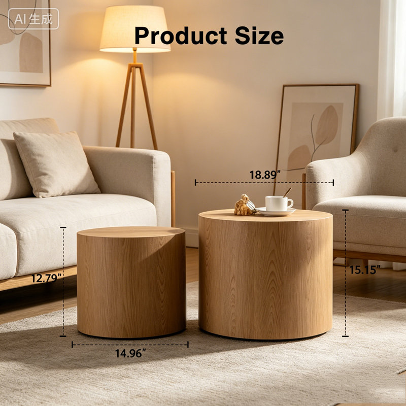 Nesting Coffee Table Set, Natural Wood