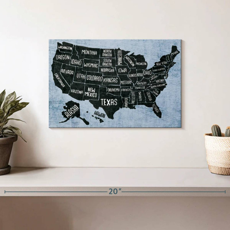 Carte des États-Unis de Keiri BW, H 8 po x l 12 po