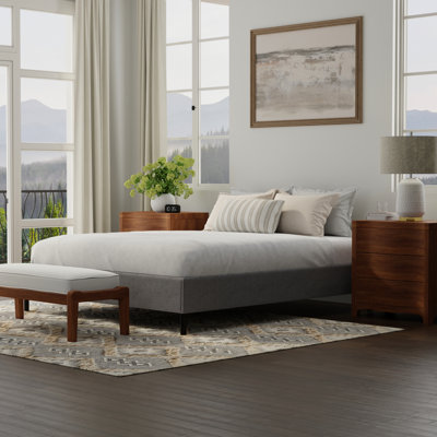 Base de lit double en noir et gris, conçue pour une utilisation sans couture sous un matelas standard, installation sans tracas, base de lit rembourrée grise jusqu'à 1000 lb, conçue pour tous les types de matelas, simple