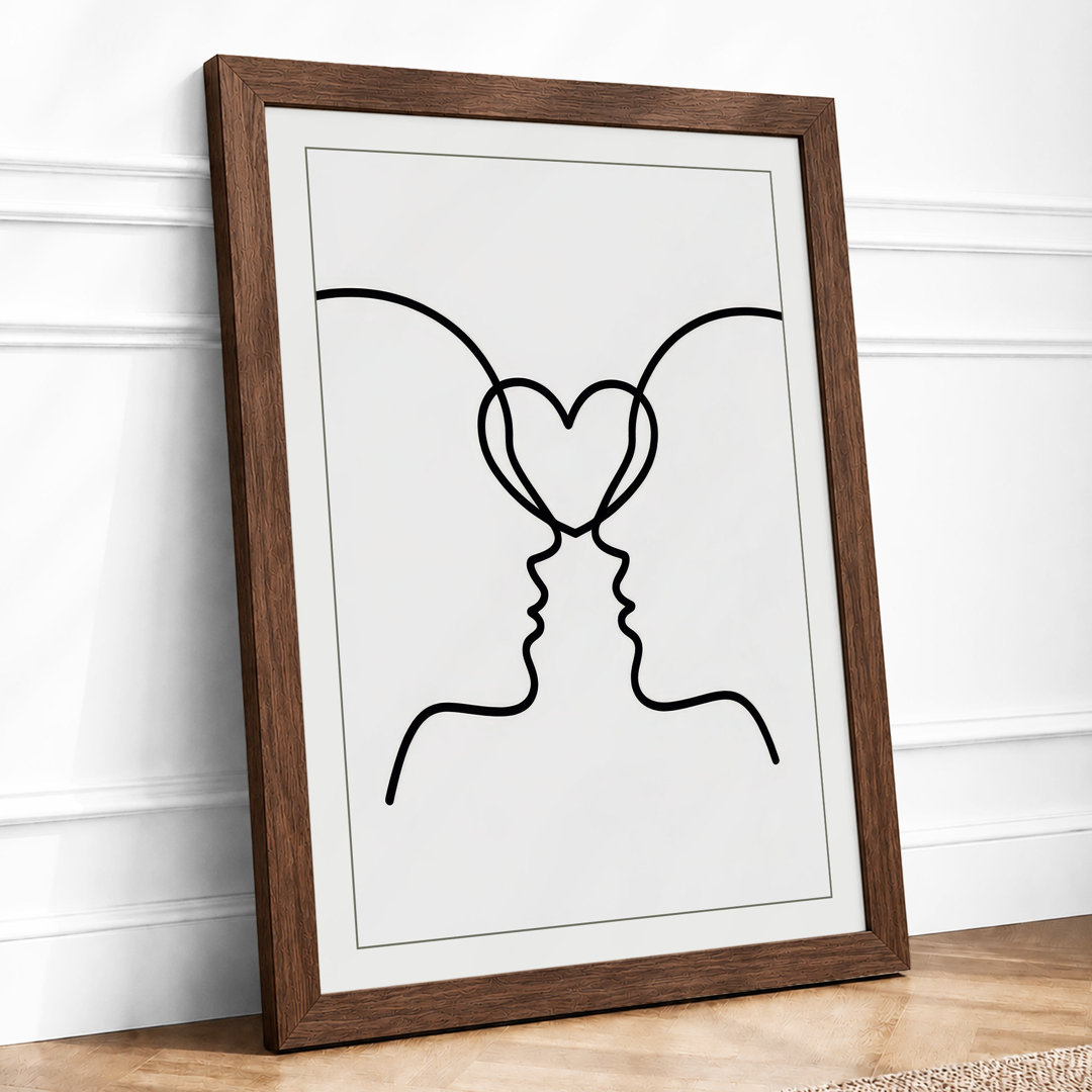 Two Hearts, One Line Minimalist Framed Art Print