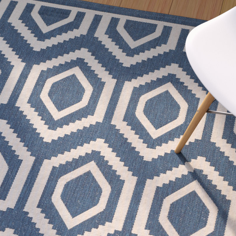 Tapis d'intérieur / extérieur à motif géométrique Deedrick, Tapis de couloir 2 pi 3 po x 10 pi