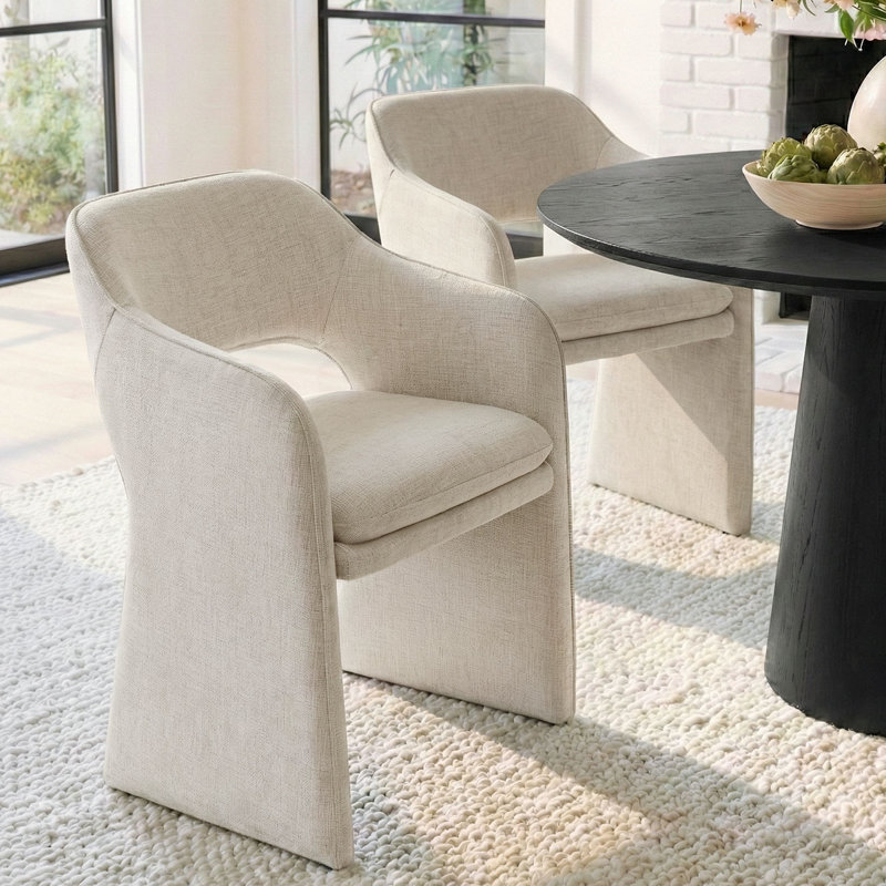 19" Seat Height Upholstered Fabric Dining Armchair, Beige
