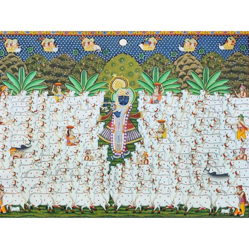 Shrinathji (forme du dieu Krishna) avec peinture de vaches Pichhwai | Par Dheeraj Munot