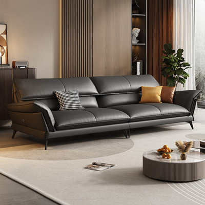 Black Genuine Leather Modular Sofa cushion couch