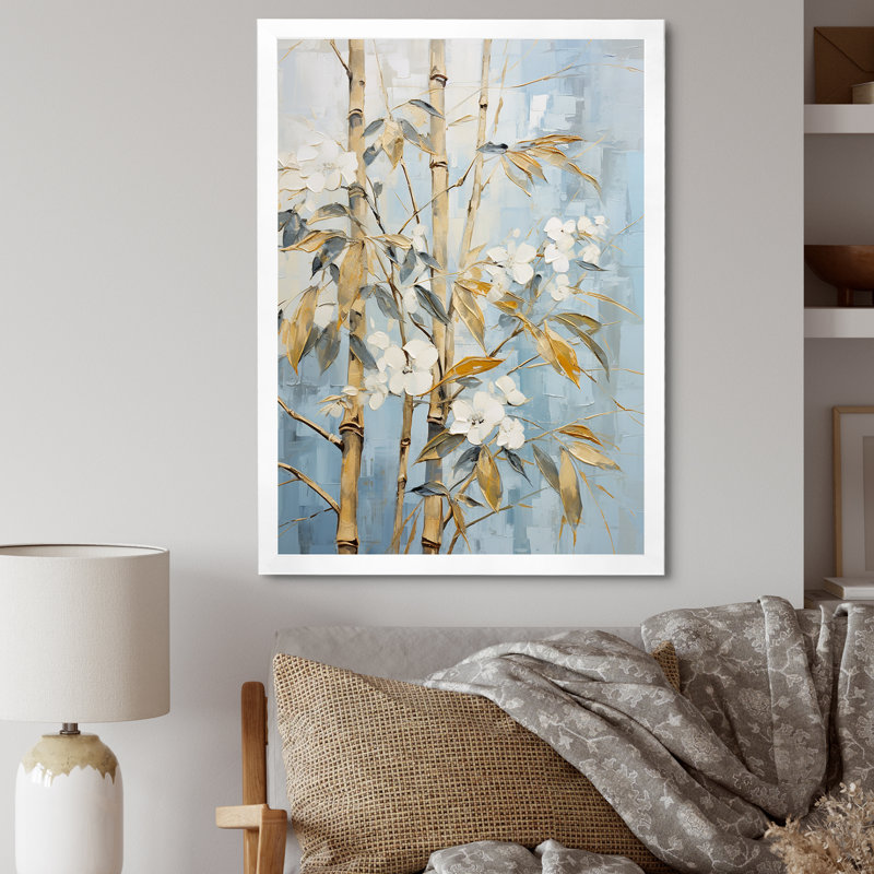 Or et bambou bleu II - impressions d'art en bambou_106605, Cadre photo blanc, H 32 po x l 16 po x P 1 po