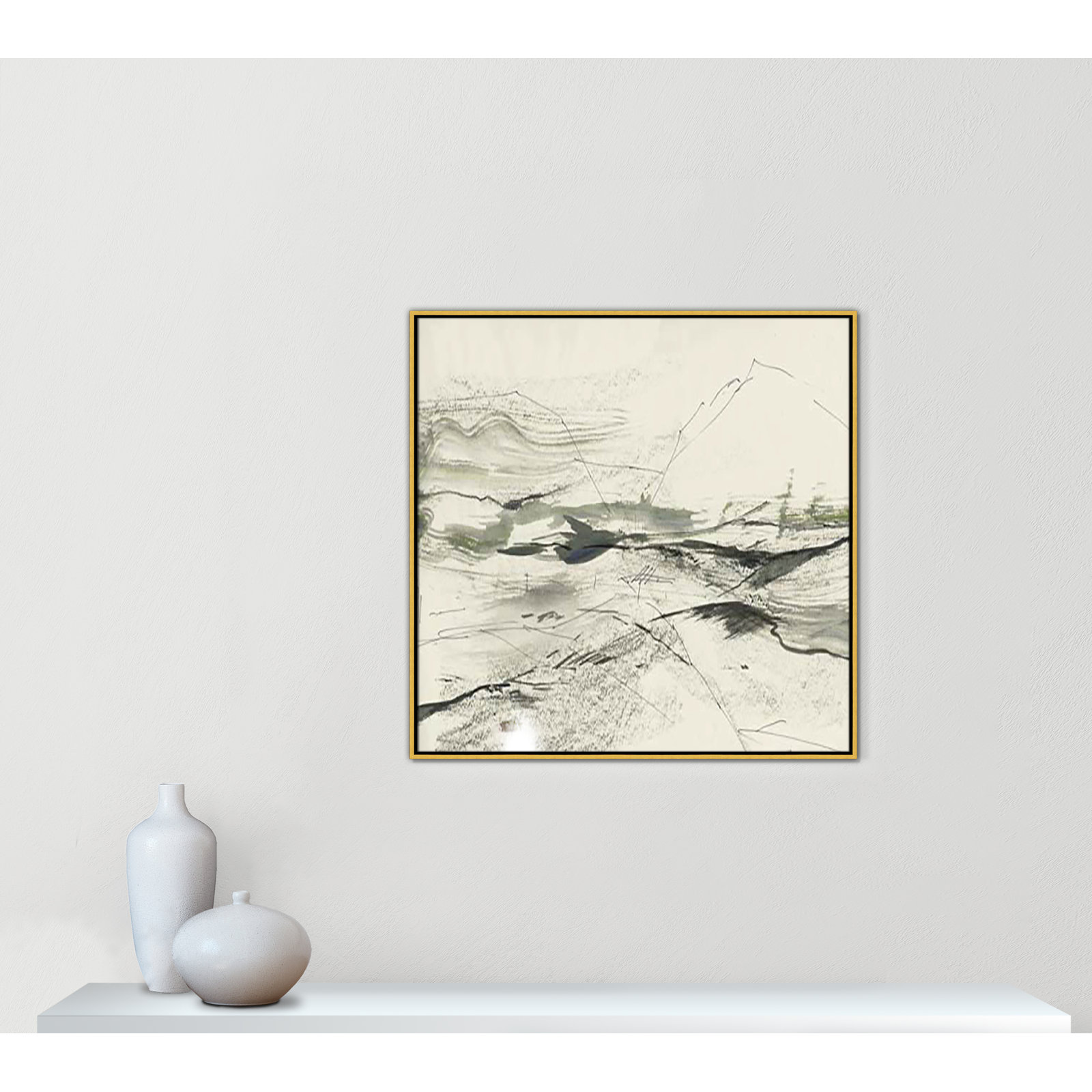 Green Sketches Print, 37.5" H x 37.5" W x 2" D, Gold Floater Framed