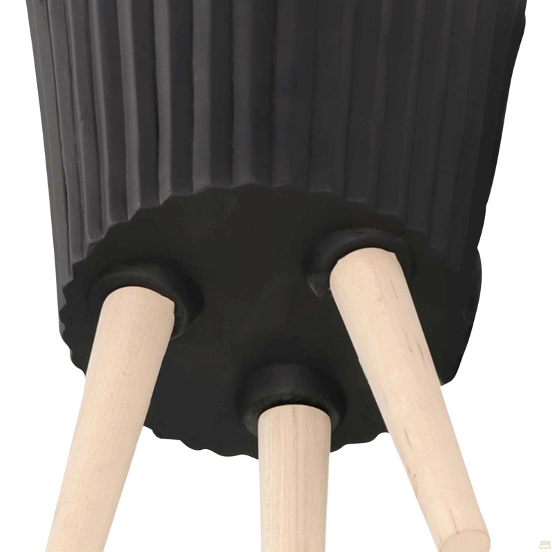 S / 2 DÉCORSEUR RIDGED 10/12 "AVEC PIEDS EN BOIS, NOIR (KD)