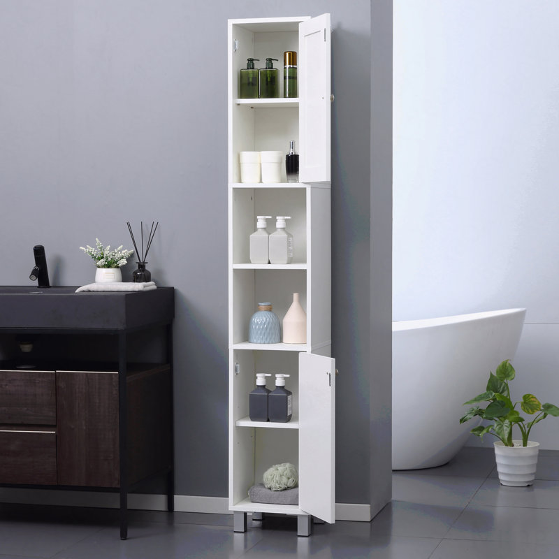 Armoire de rangement pour salle de bain avec miroir, armoire autoportante en bois avec tablettes réglables