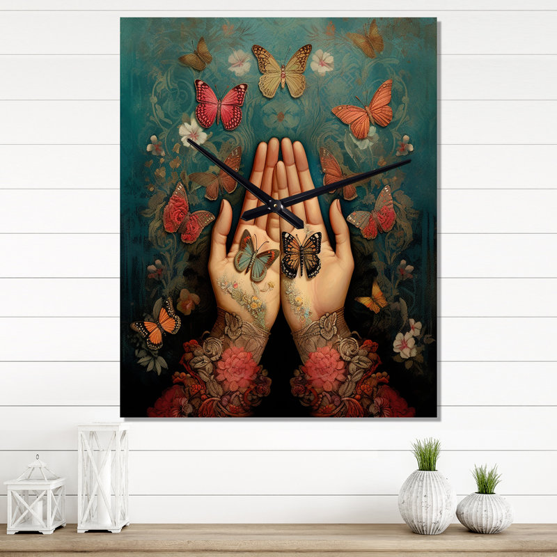 Butterfly Grace Mudra I - Yoga Wall Clock, Medium