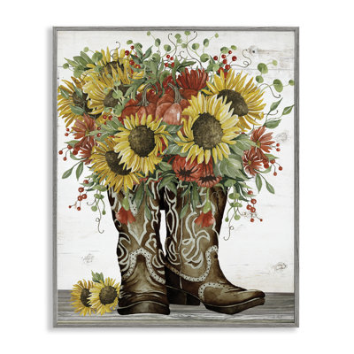  Sunflowers in Western Boots Framed Giclee Art by Cindy Jacobs
