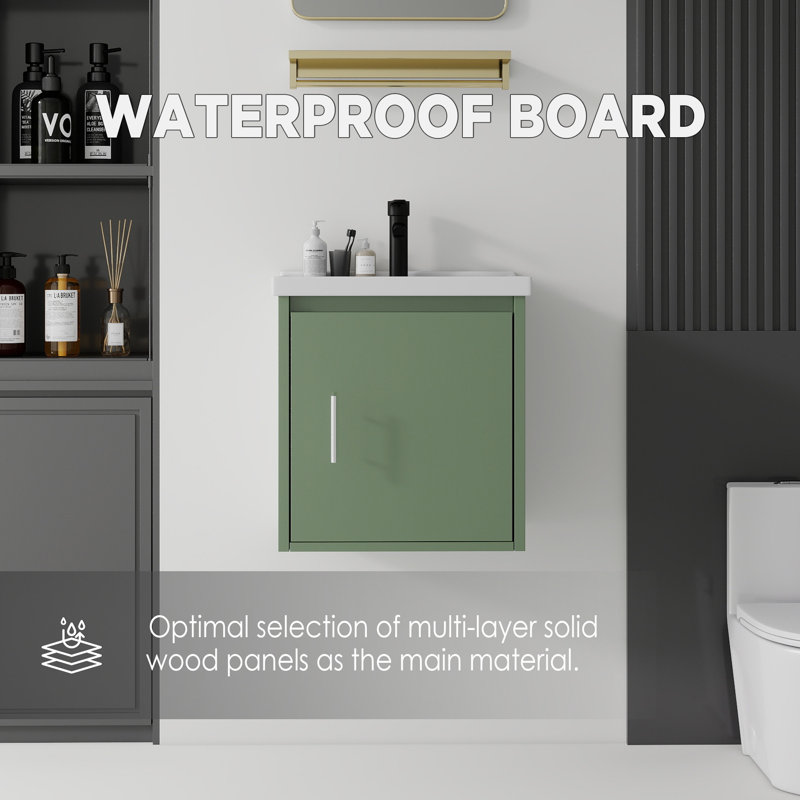 20, flottant, meuble-lavabo de salle de bain avec lavabo, avec porte à fermeture en douceur, lavabo en céramique, contreplaqué