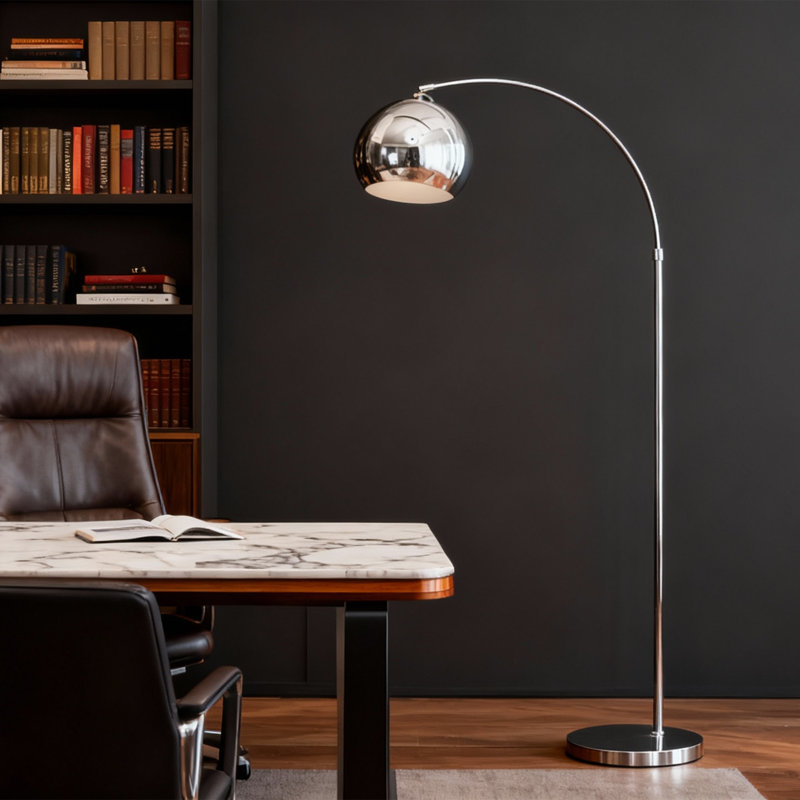Silver Arched Floor Lamp, Metal Lampshade & Base