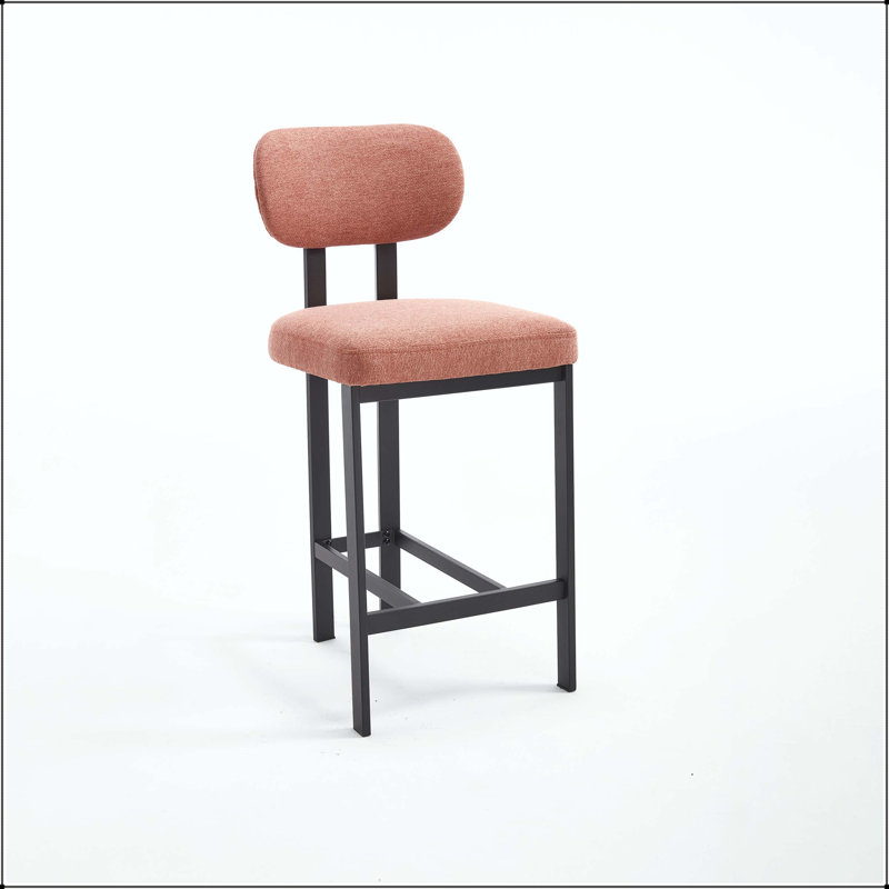 26 Upholstered Fabric Barstool - Black Metal Legs, Cream