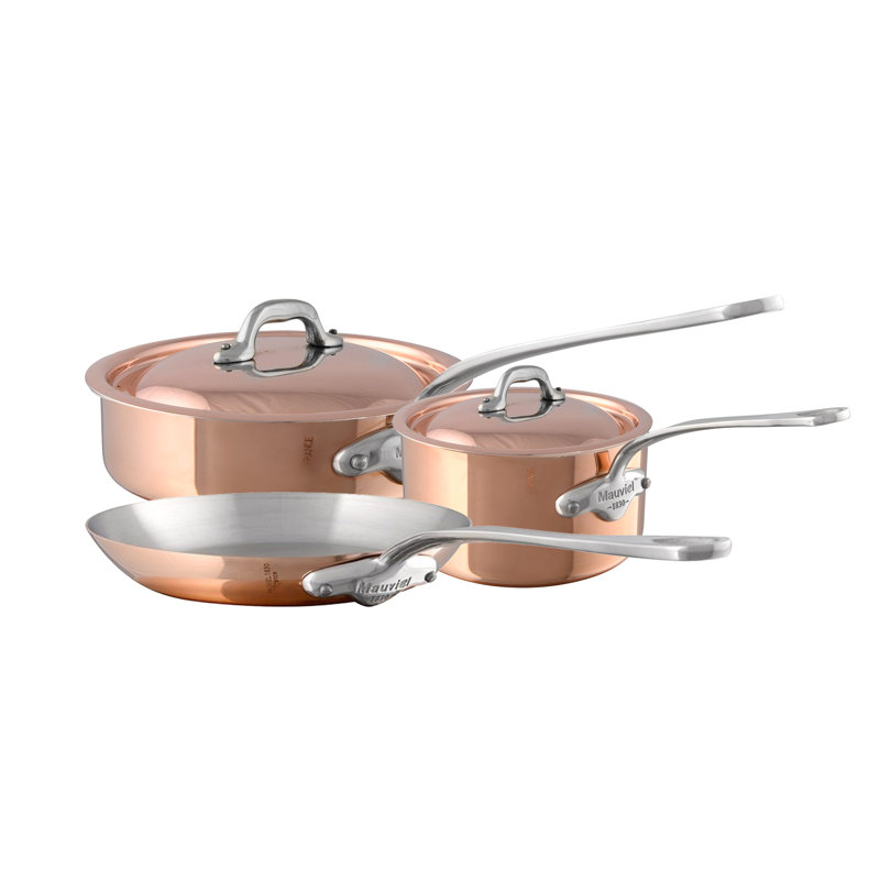 Mauviel M'heritage 150 S 5-Piece Copper Cookware Set With Cast Stainless Steel Handles And Curved Lid