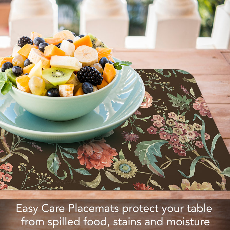 Floral and Geometric Reversible Plastic Placemats, 17" x 11"