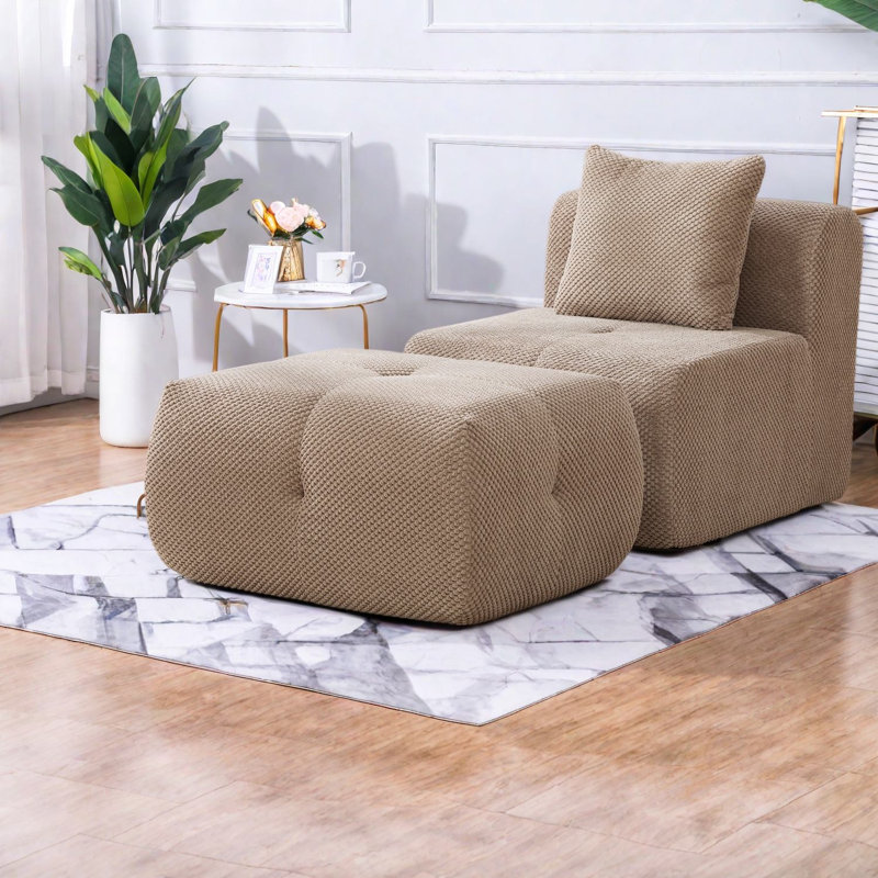 Chaises d'appoint modernes, chaise longue nuage en polyester taupe avec repose-pieds pour la maison